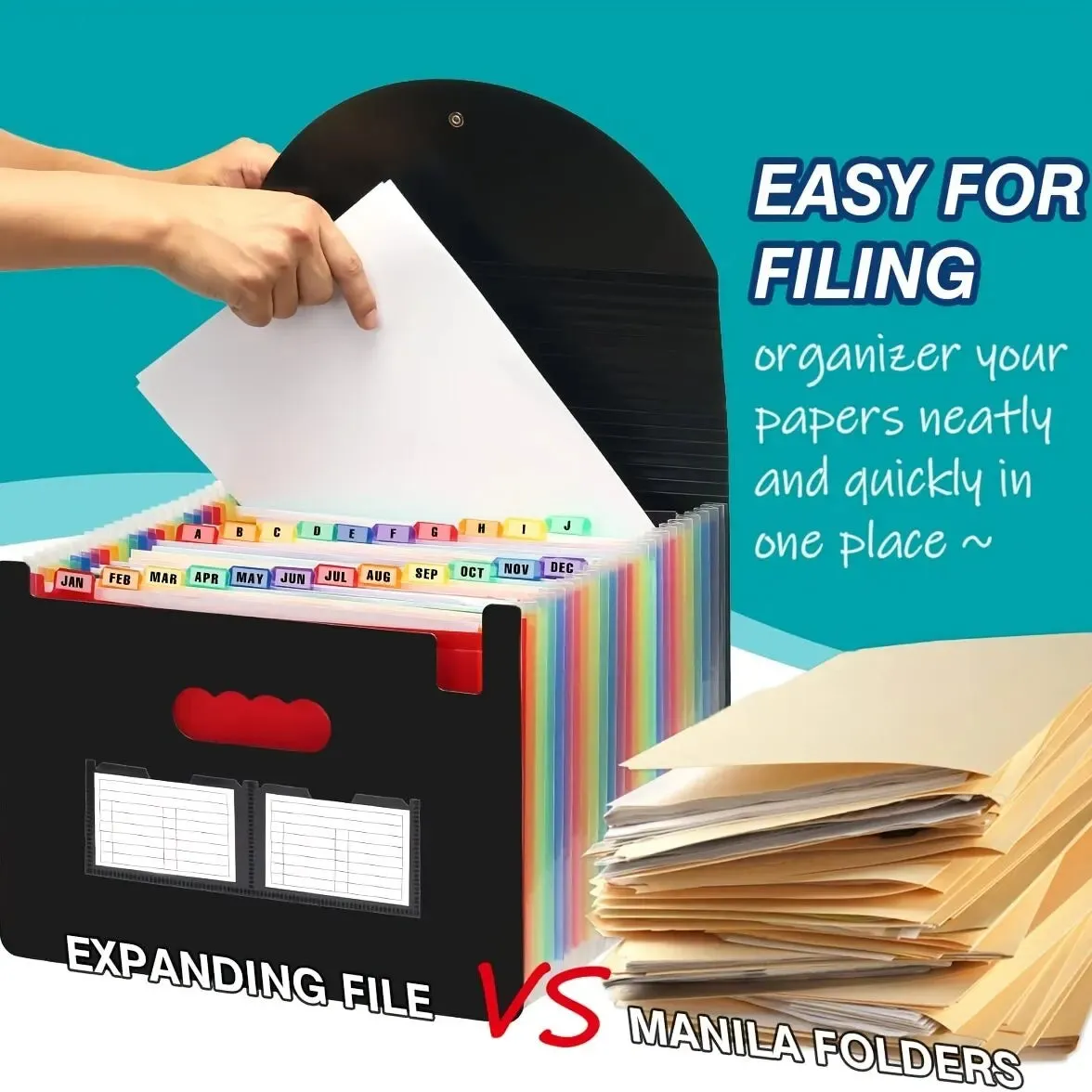 12 Pocket A4 Expanding File Folder Large Capacity Portable Filing Organizer for Classroom and Office