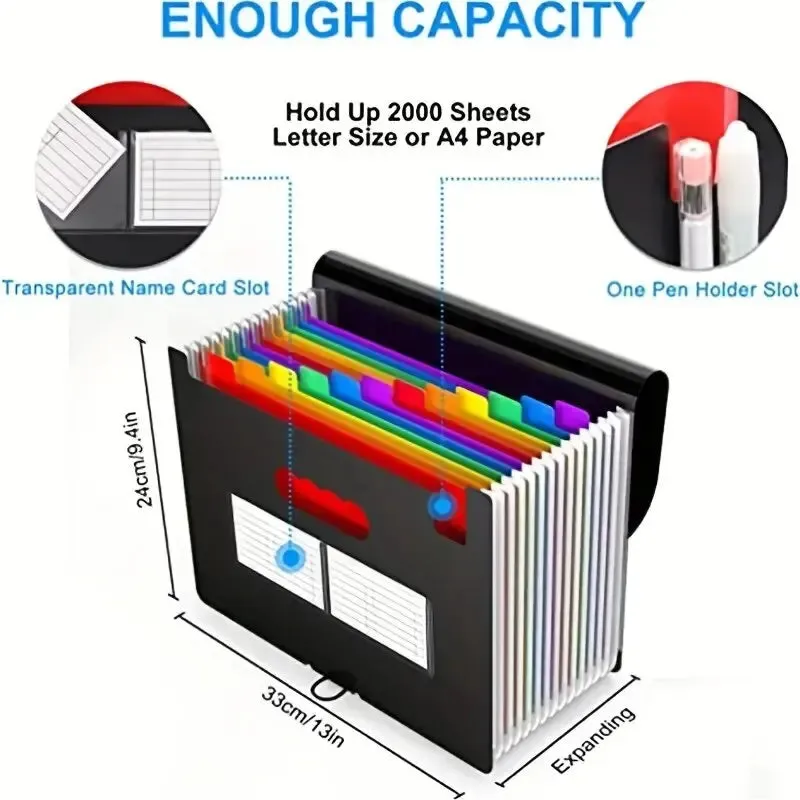 12 Pocket A4 Expanding File Folder Large Capacity Portable Filing Organizer for Classroom and Office