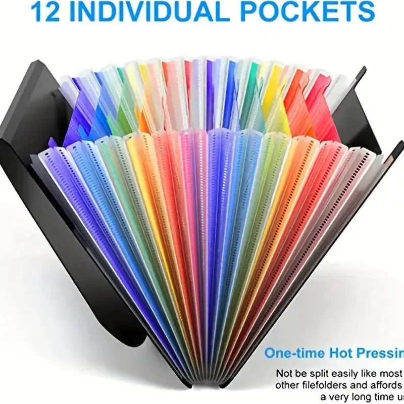 12 Pocket A4 Expanding File Folder Large Capacity Portable Filing Organizer for Classroom and Office