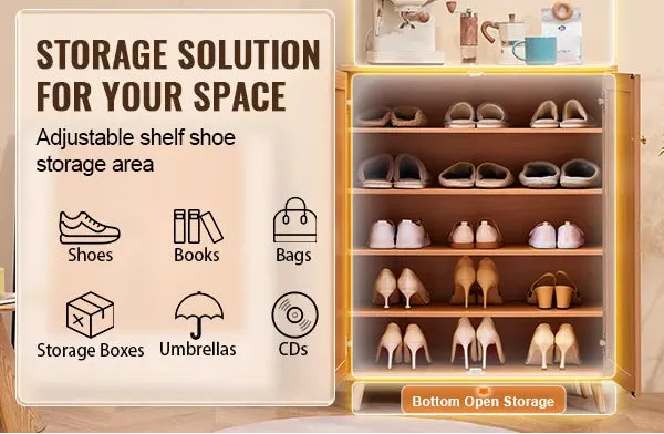 2 Doors Tall Shoe Cabinet With Adjustable Shelves