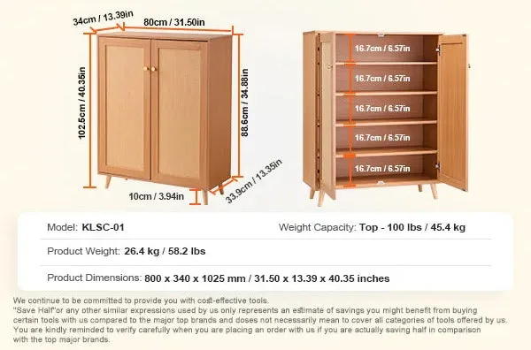2 Doors Tall Shoe Cabinet With Adjustable Shelves