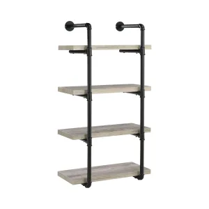 24 Inches 4 Tier Wood and Metal Wall Shelf, Gray and Black By Benzara