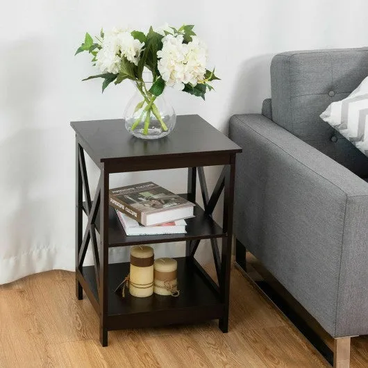 2PCS 3-Tier Display Storage End Table-Espresso