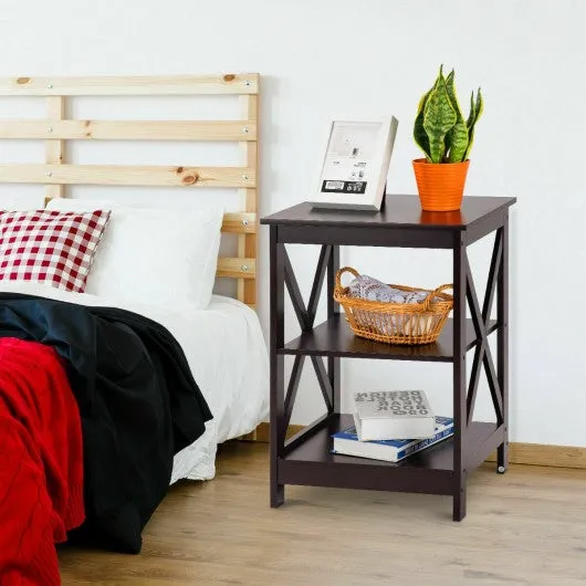2PCS 3-Tier Display Storage End Table-Espresso