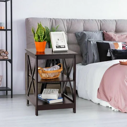 2PCS 3-Tier Display Storage End Table-Espresso