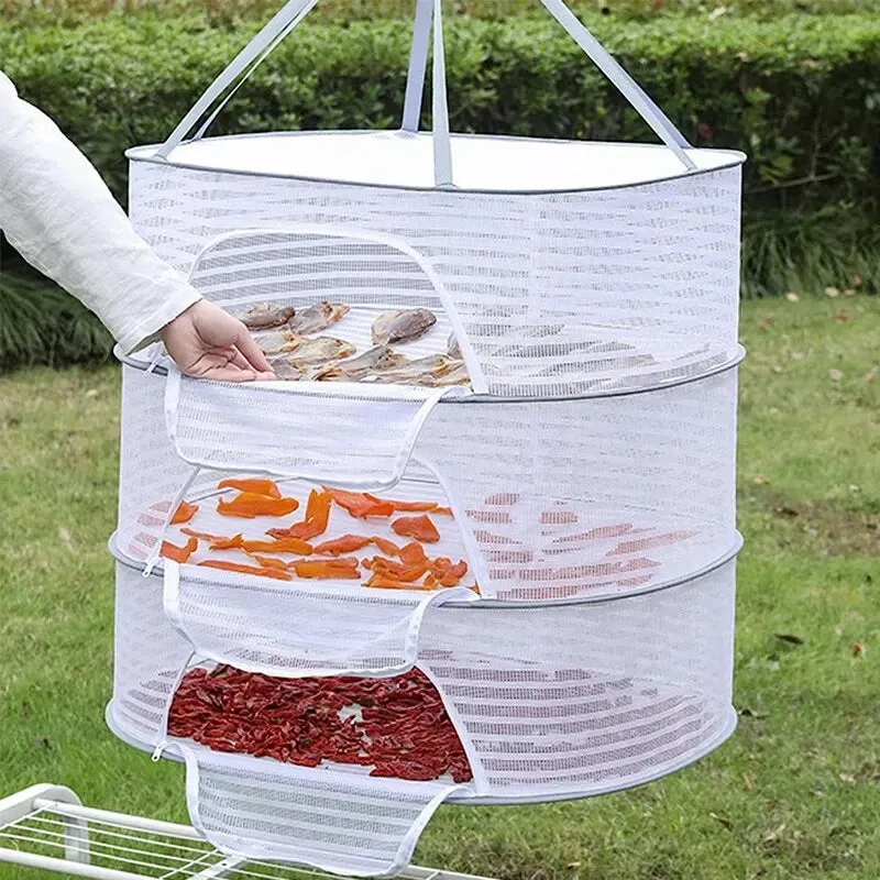 3 Tier Portable Mesh Hanging Dryer for Clothes Herbs Fruits Flowers Vegetables Fish Dolls