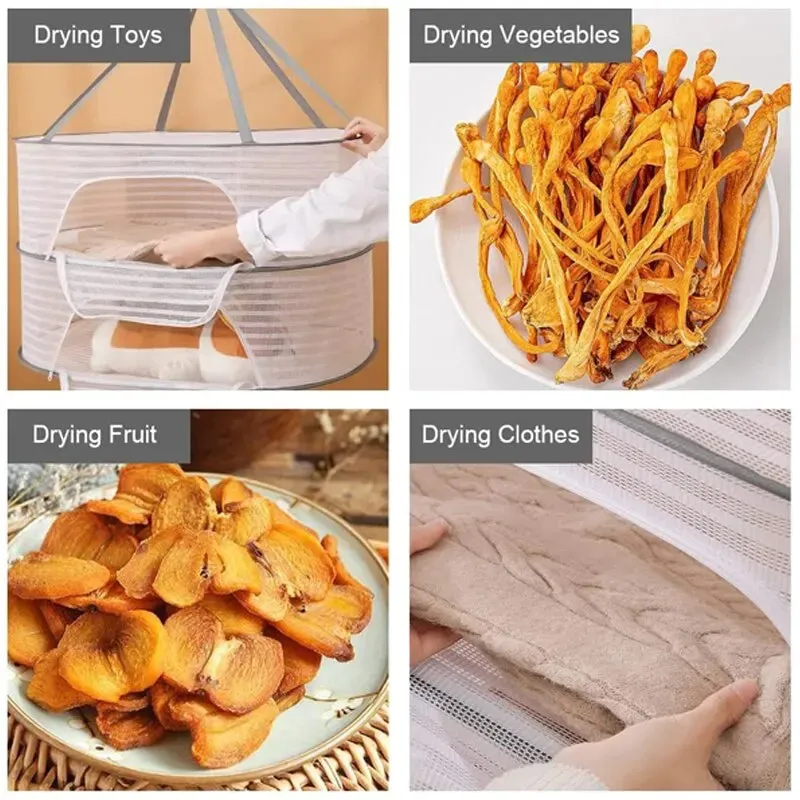 3 Tier Portable Mesh Hanging Dryer for Clothes Herbs Fruits Flowers Vegetables Fish Dolls
