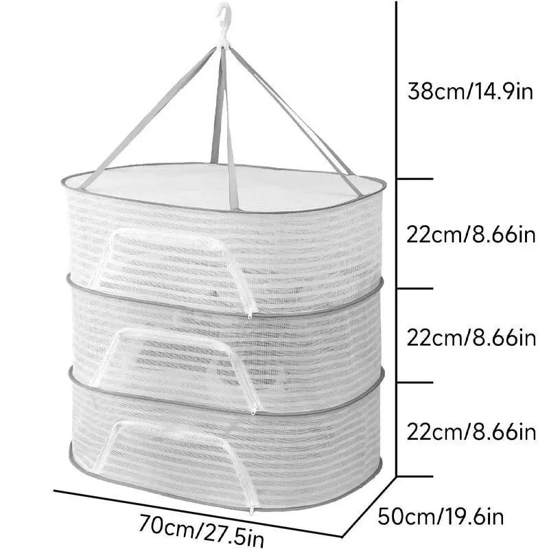 3 Tier Portable Mesh Hanging Dryer for Clothes Herbs Fruits Flowers Vegetables Fish Dolls
