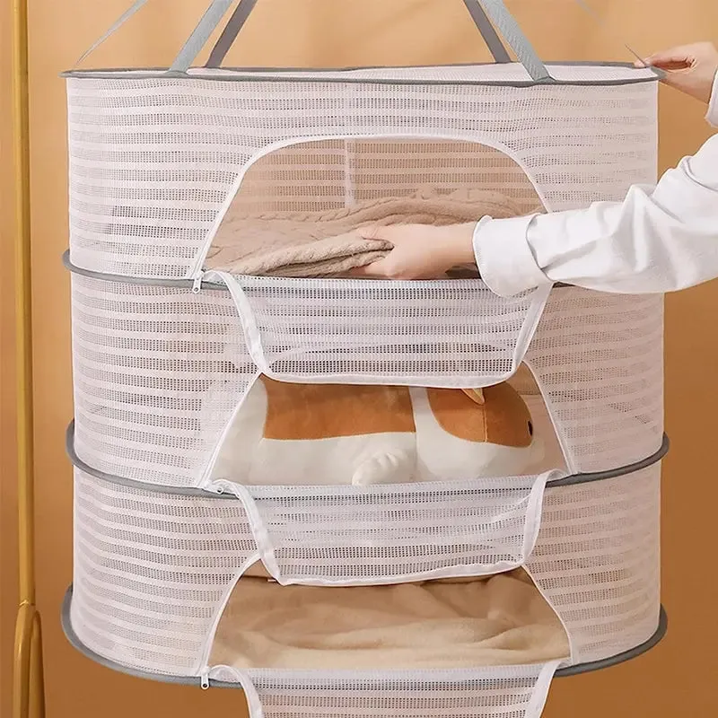 3 Tier Portable Mesh Hanging Dryer for Clothes Herbs Fruits Flowers Vegetables Fish Dolls