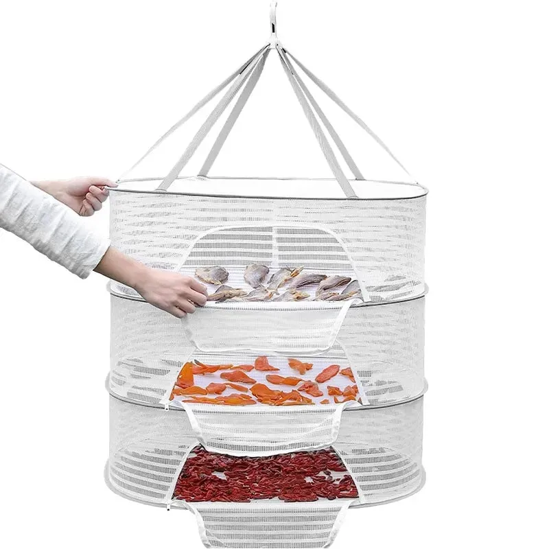 3 Tier Portable Mesh Hanging Dryer for Clothes Herbs Fruits Flowers Vegetables Fish Dolls