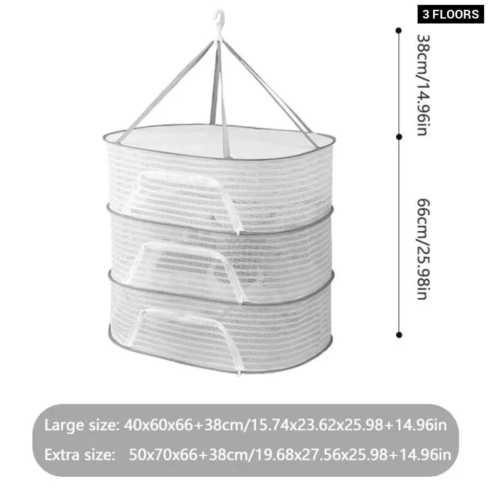 3 Tier Portable Mesh Hanging Dryer for Clothes Herbs Fruits Flowers Vegetables Fish Dolls