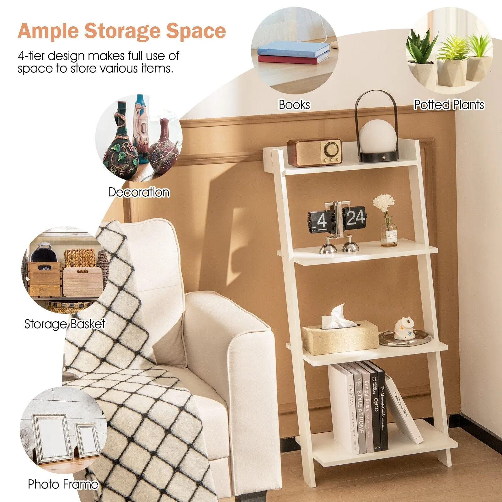 4-Tier Ladder Shelf with Anti-Toppling Device