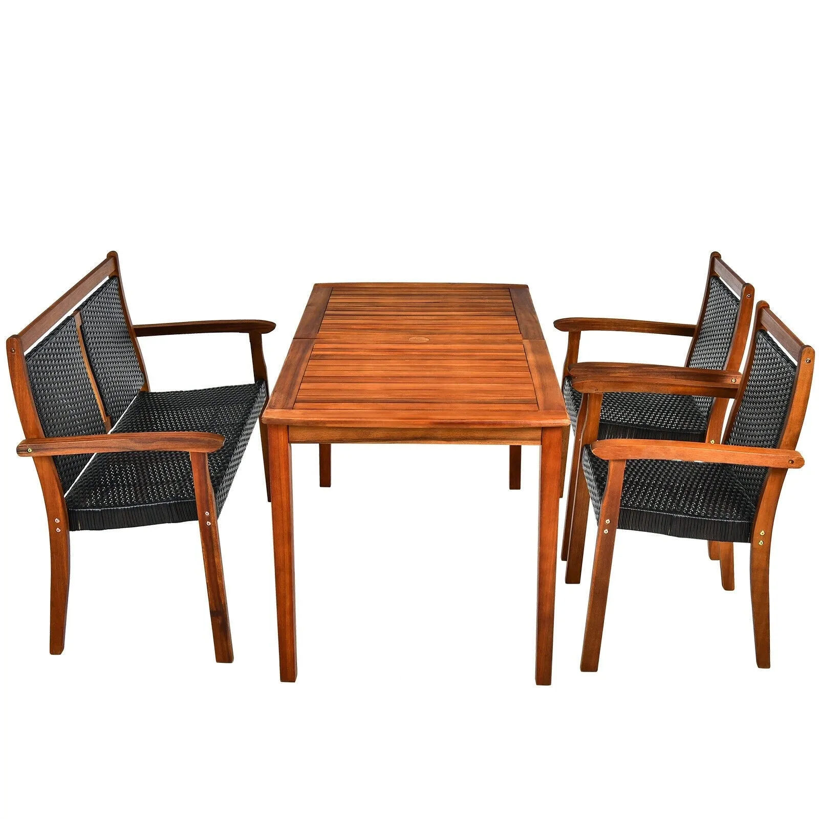 4pc Outdoor Patio Rattan Dining Furniture Set - Brown