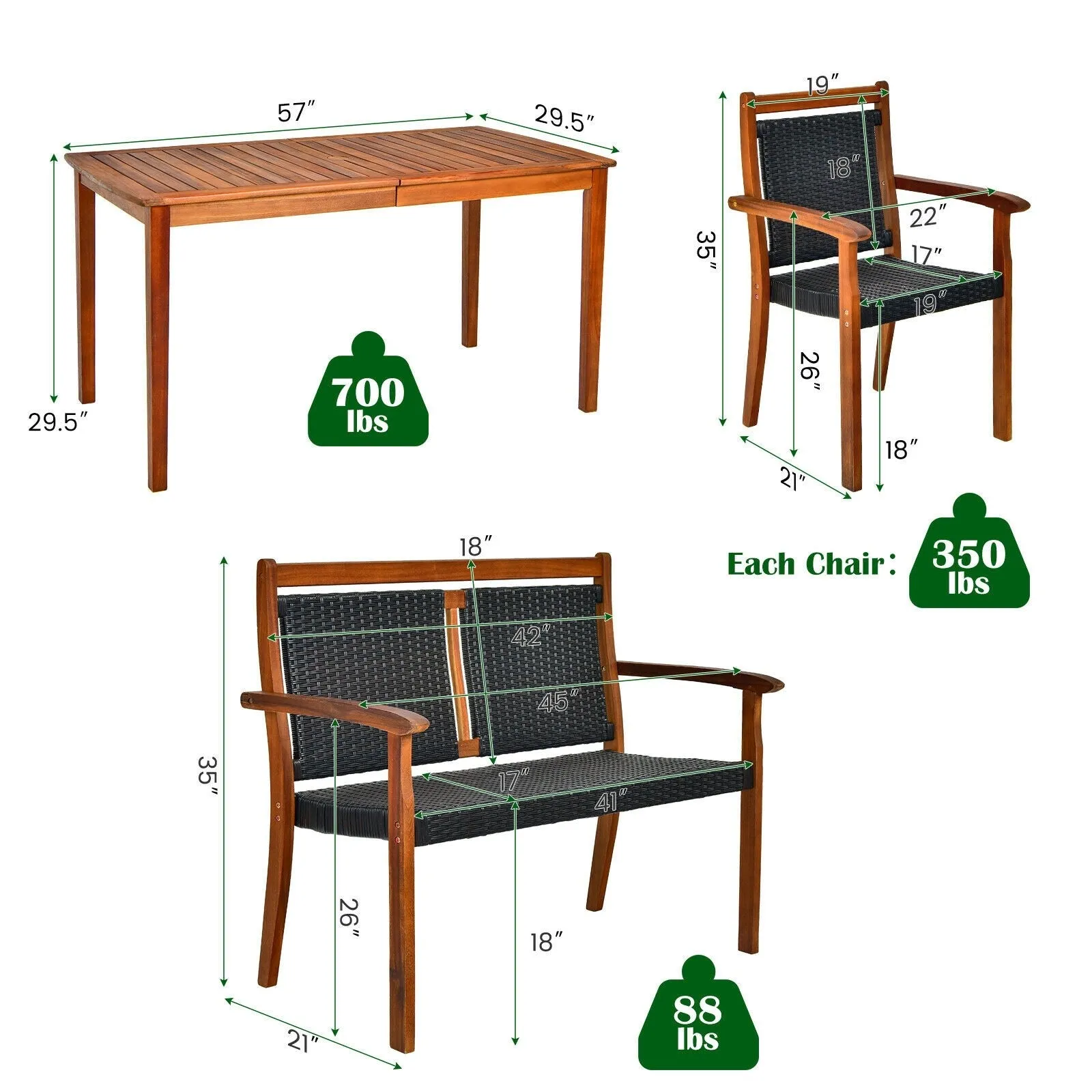 4pc Outdoor Patio Rattan Dining Furniture Set - Brown