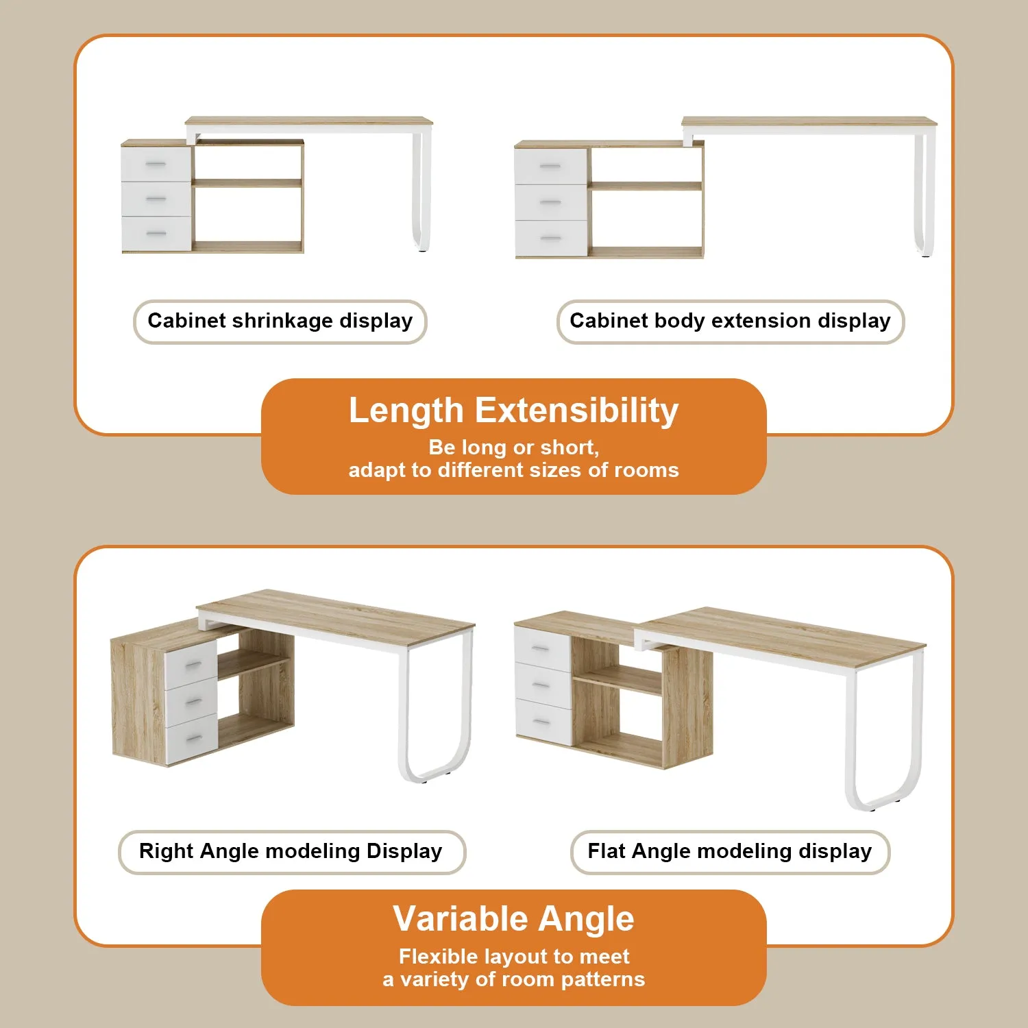 55 Inch L-Shaped Corner Desk with Shelves & Drawers