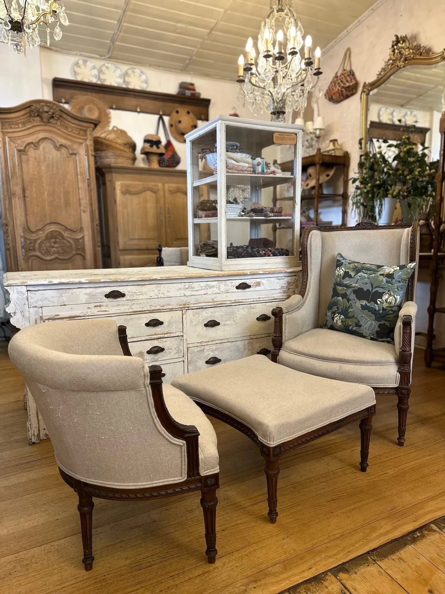 Antique French Three Piece Walnut Duchess Suite