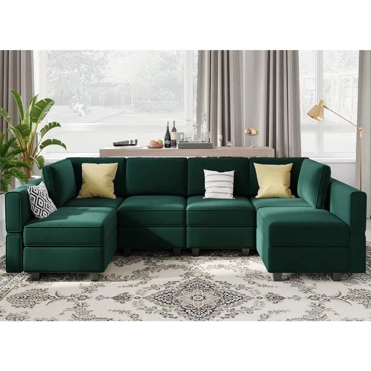 Arvon 6 Seater Premium Fabric U Shape Sofa For Living Room