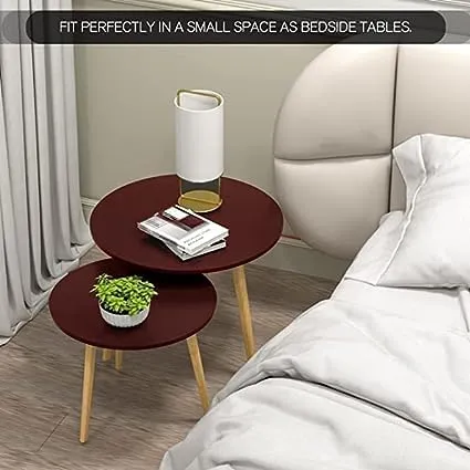 BLUE ART FURNITURE Nesting MDF Engineered Wood Three Leg Round Side Table, Coffee End Table for Living Room, Bedroom, Home Decor Bedside Table, Brown - Set of 2