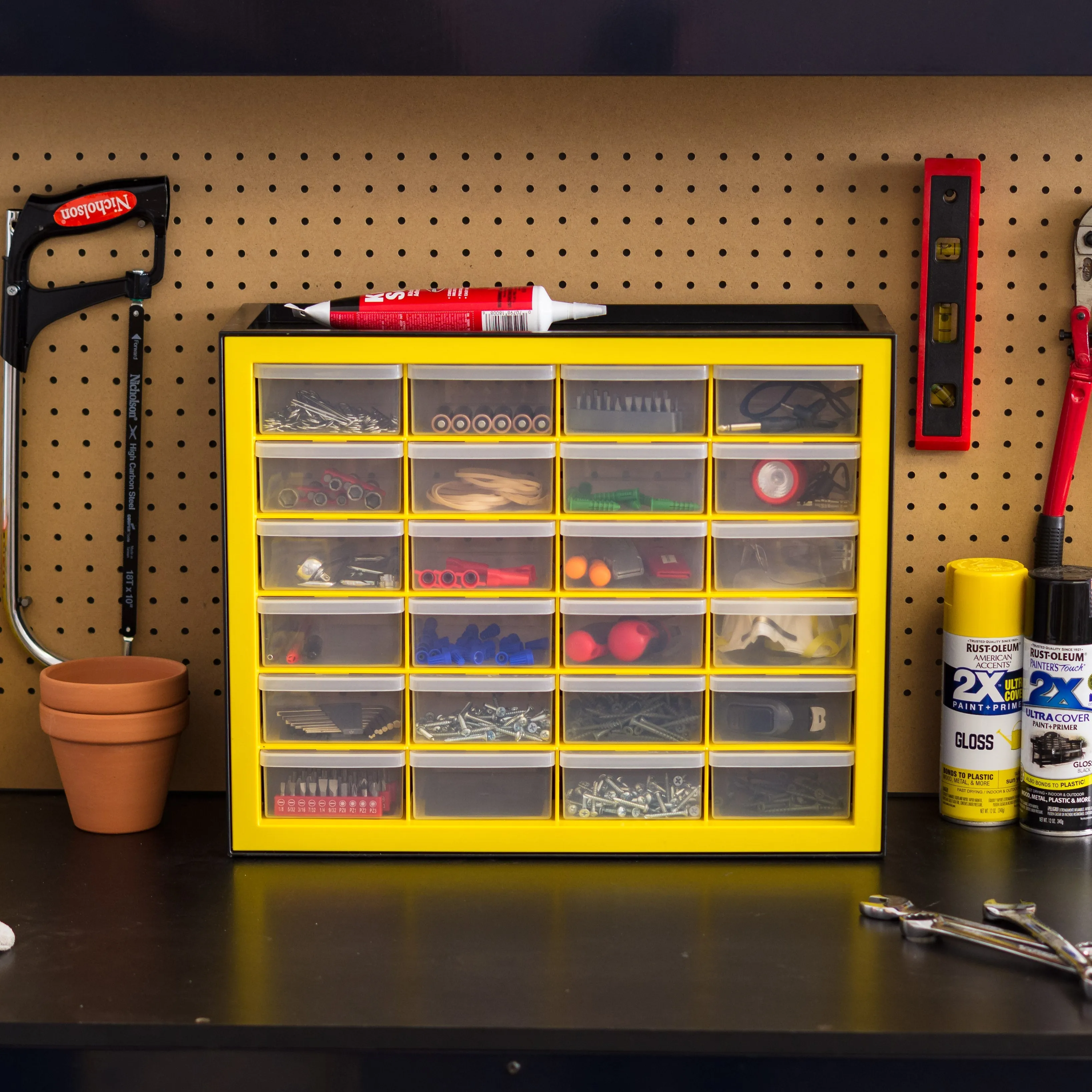 Drawer Parts Cabinet, Black/Yellow