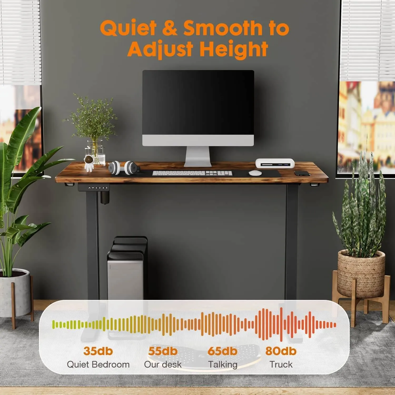 Electric Height Adjustable Standing Desk, Sit to Stand Ergonomic Computer Desk,Brown, 40'' x 24"