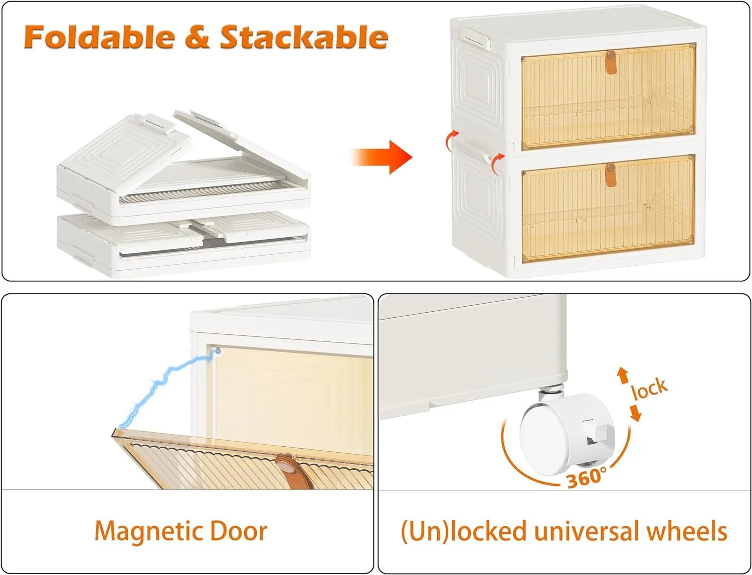 HOMIDEC Closet Organizers and Storage 3 Pack Closet Organizer Boxes for Clothes Stackable Storage Bins Foldable Storage Box for Clothes/Toys/Office Supplies/Snacks(L)