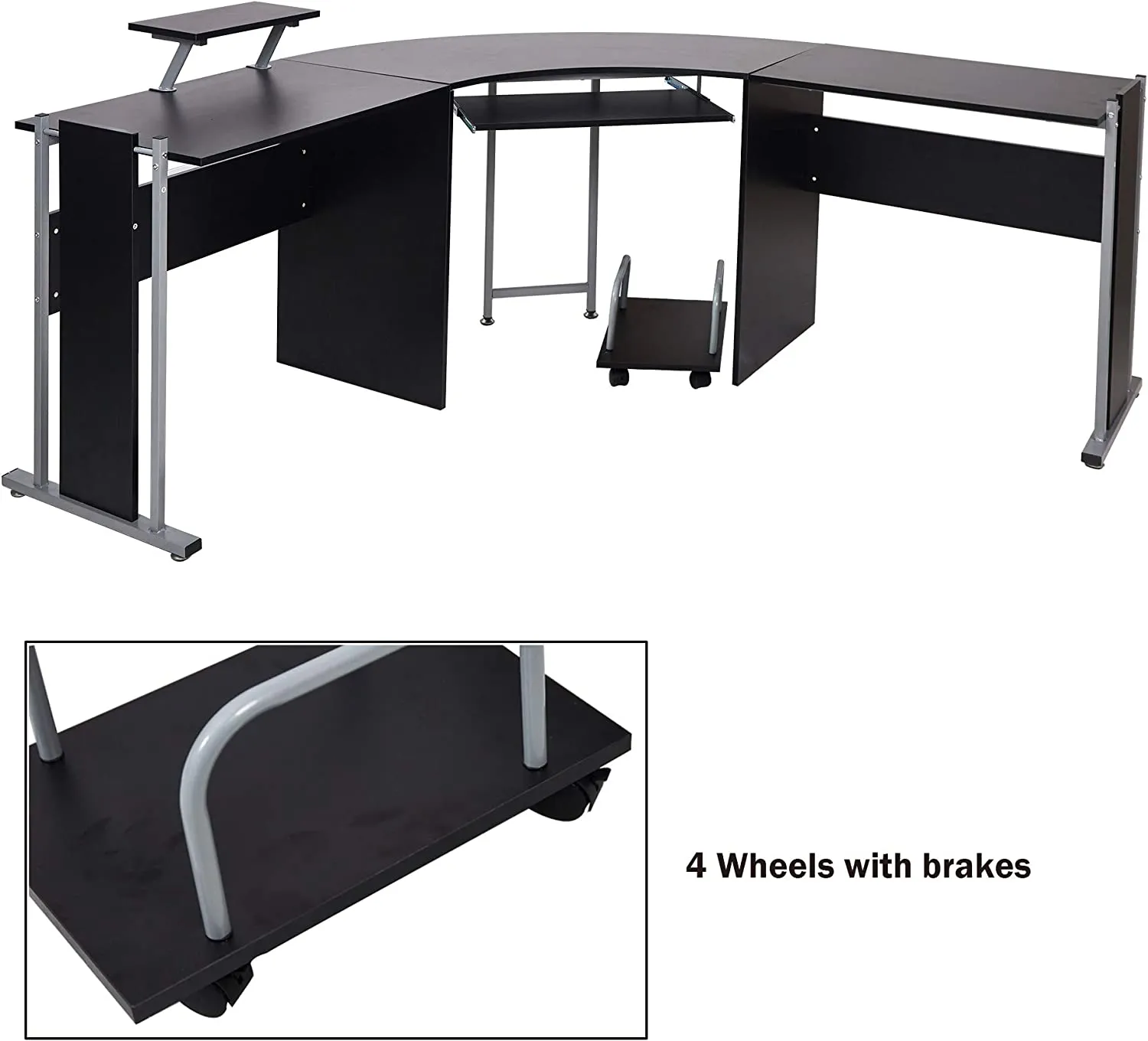 L-Shaped Computer Desk Modern Corner Table Wood Laptop Gaming Desk 71.2 x 22 x 30.3in