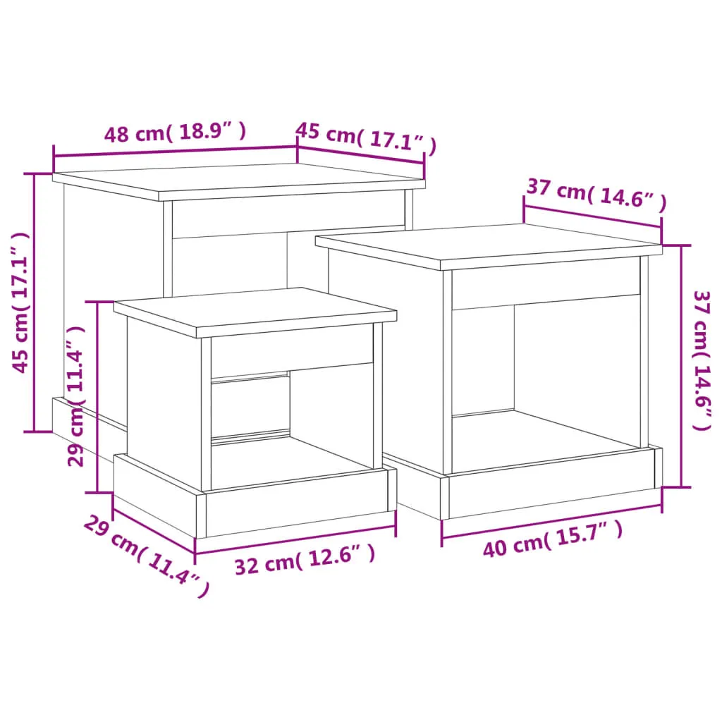 Nesting Tables 3 pcs Black Engineered Wood