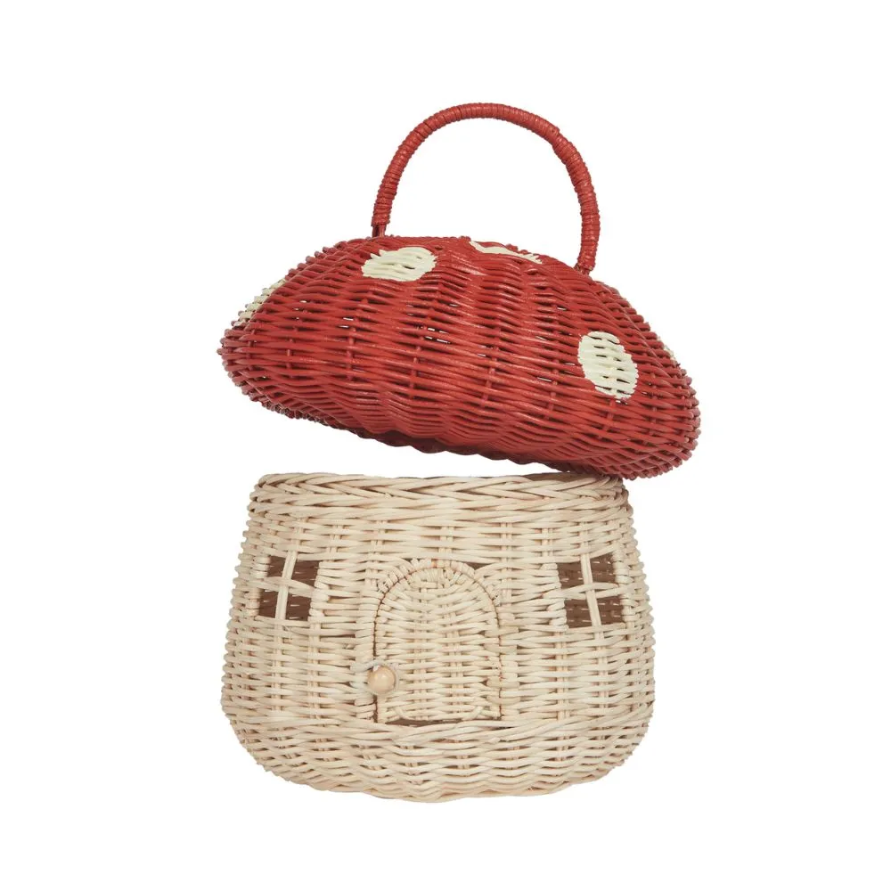 Olli Ella Rattan Mushroom Basket - Red
