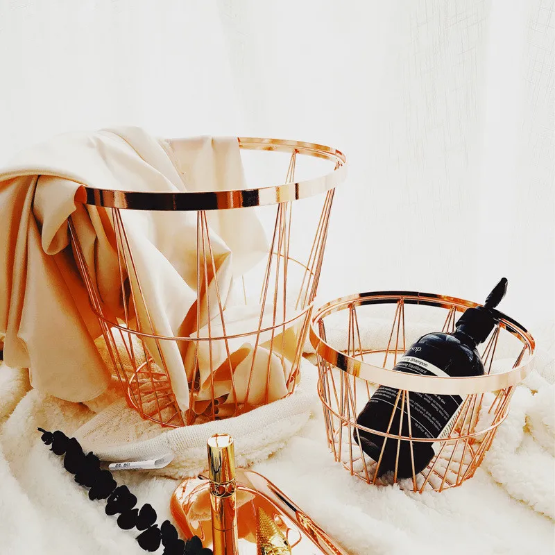 Rose Gold Metal Storage Basket