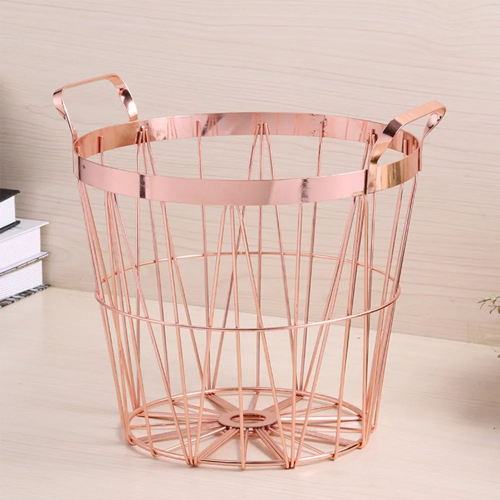 Rose Gold Metal Storage Basket
