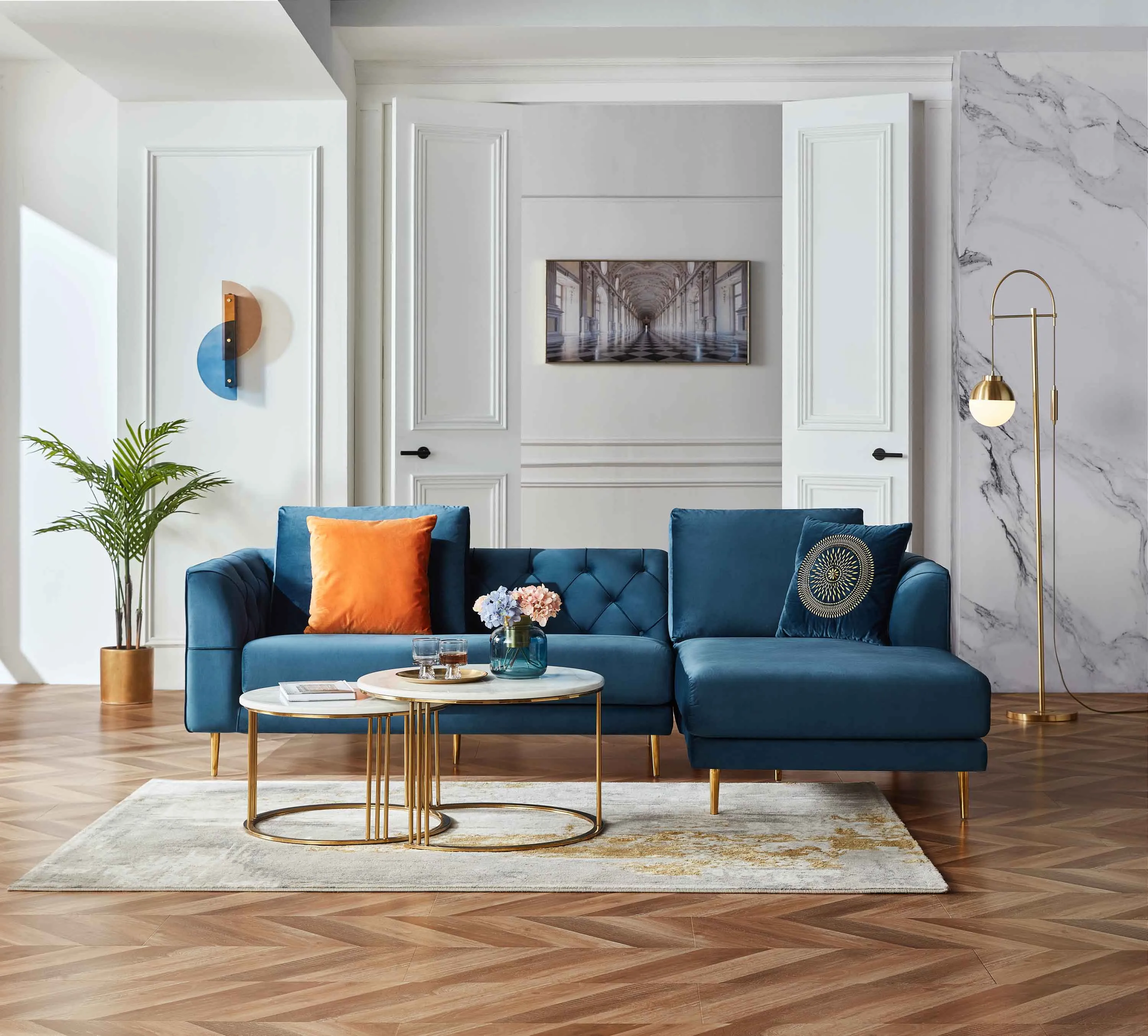 Rubeza Cricket 2 Seater/Chaise - Dark Blue
