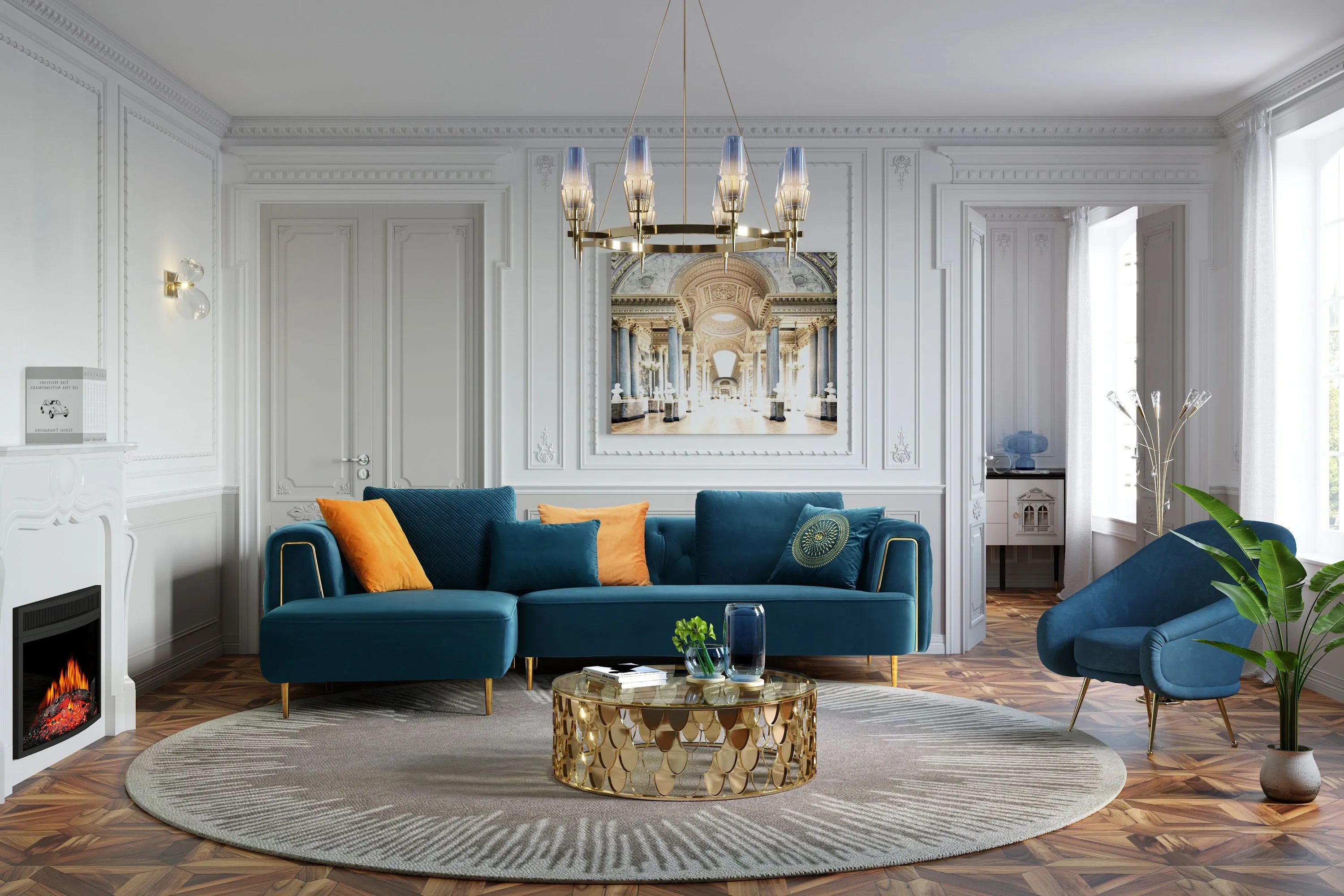 Rubeza Sofia Collection Left Hand Facing Corner Sofa - Dark Blue