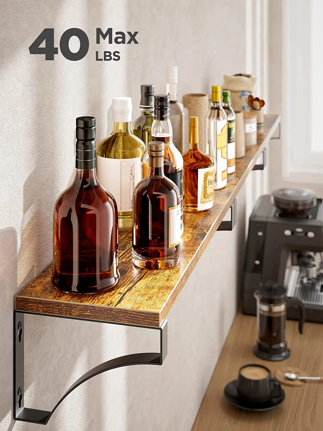 Rustic Wood Floating Shelves Wall Mounted Set of 3-Dark Brown