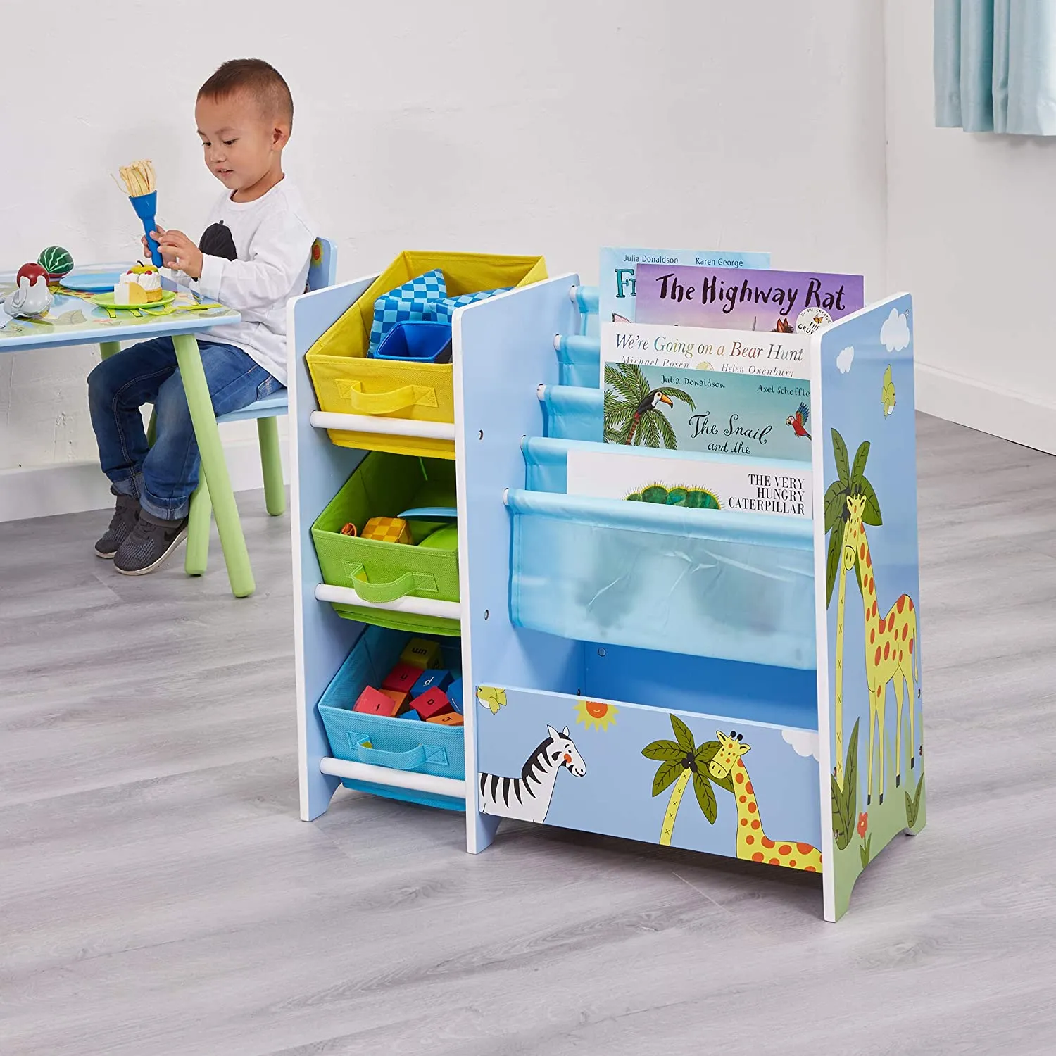 Safari Book Display with Storage Bins