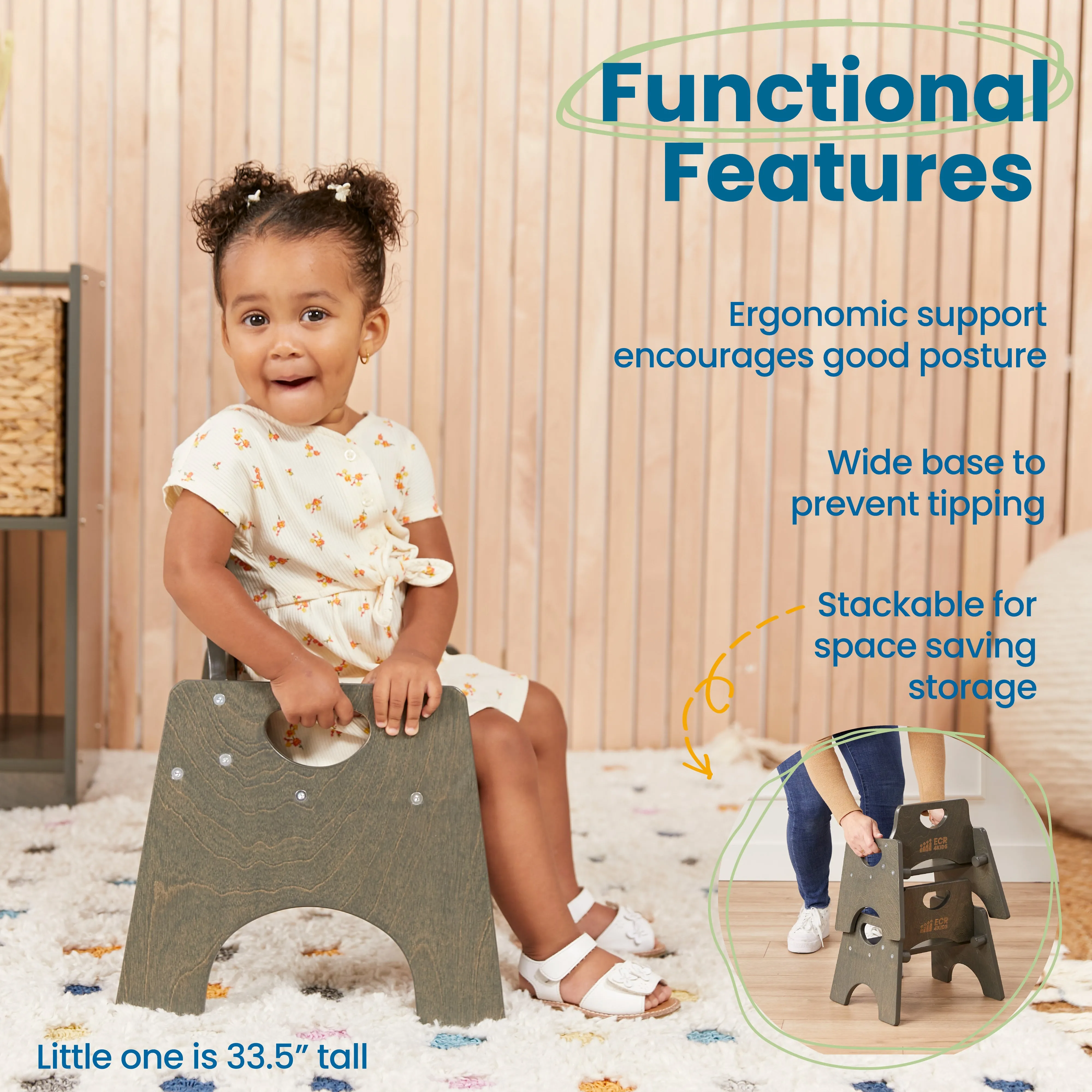 Stackable Wooden Toddler Chair, 8in, Kids Furniture, 2-Pack