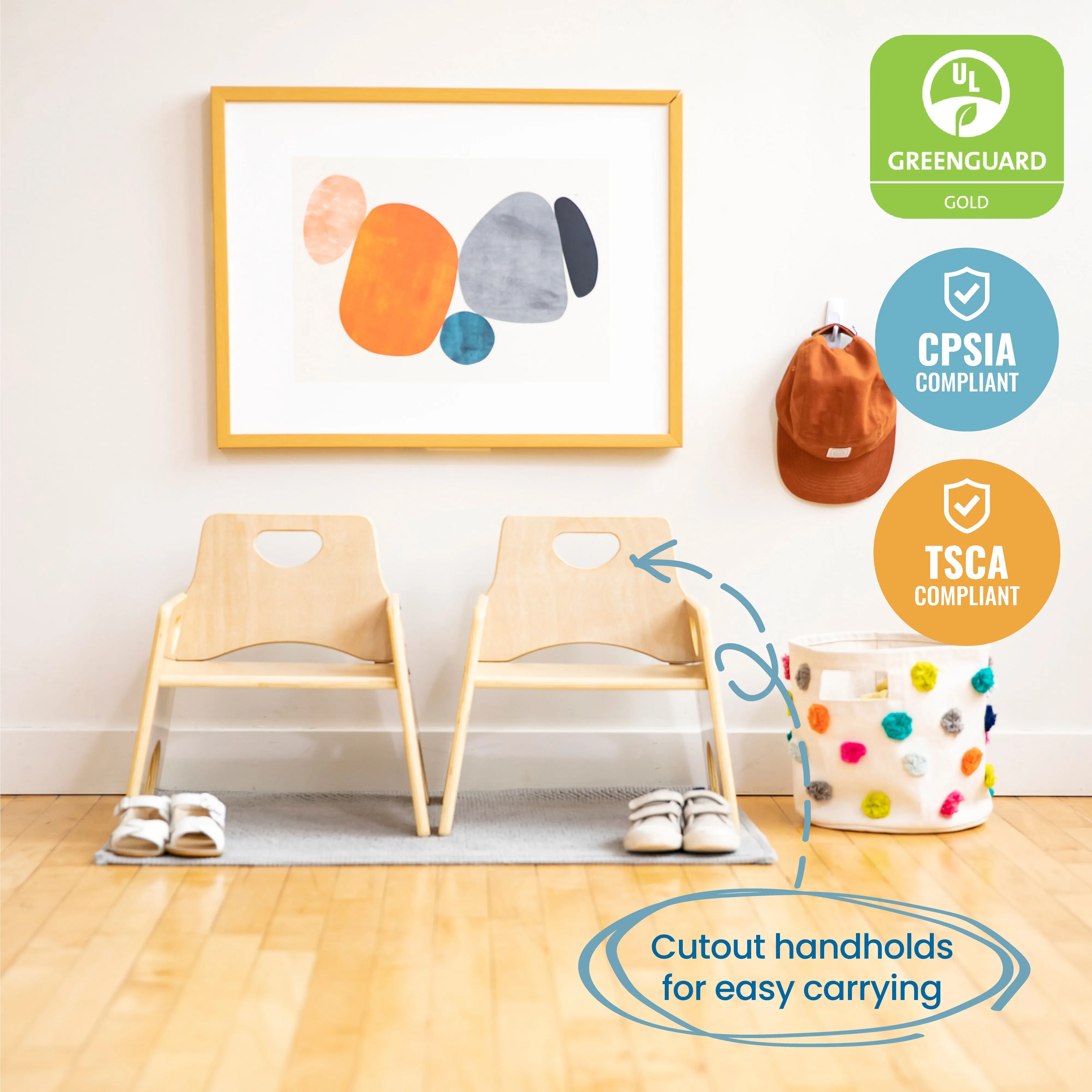 Stackable Wooden Toddler Chair, 8in, Kids Furniture, 2-Pack