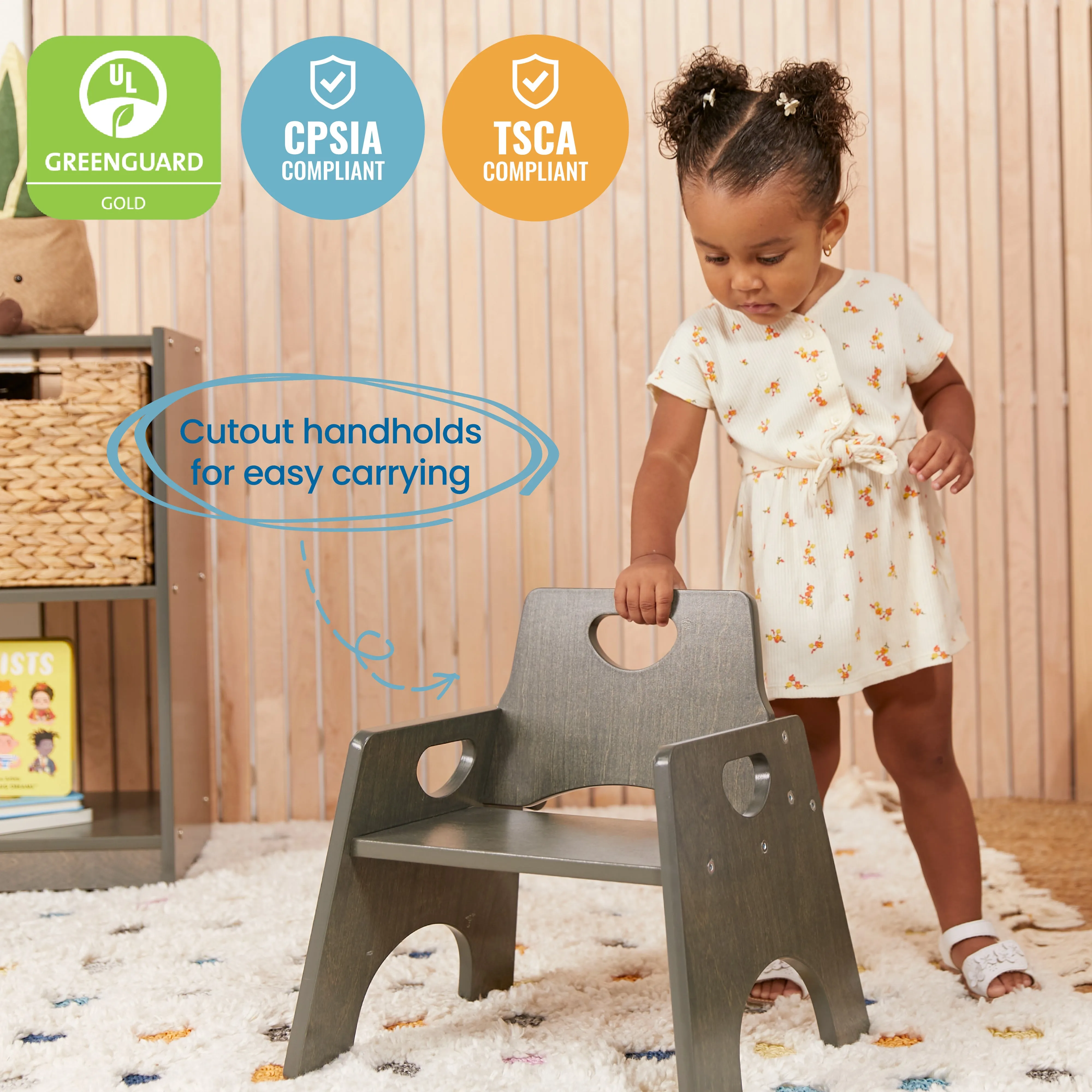 Stackable Wooden Toddler Chair, 8in, Kids Furniture, 2-Pack