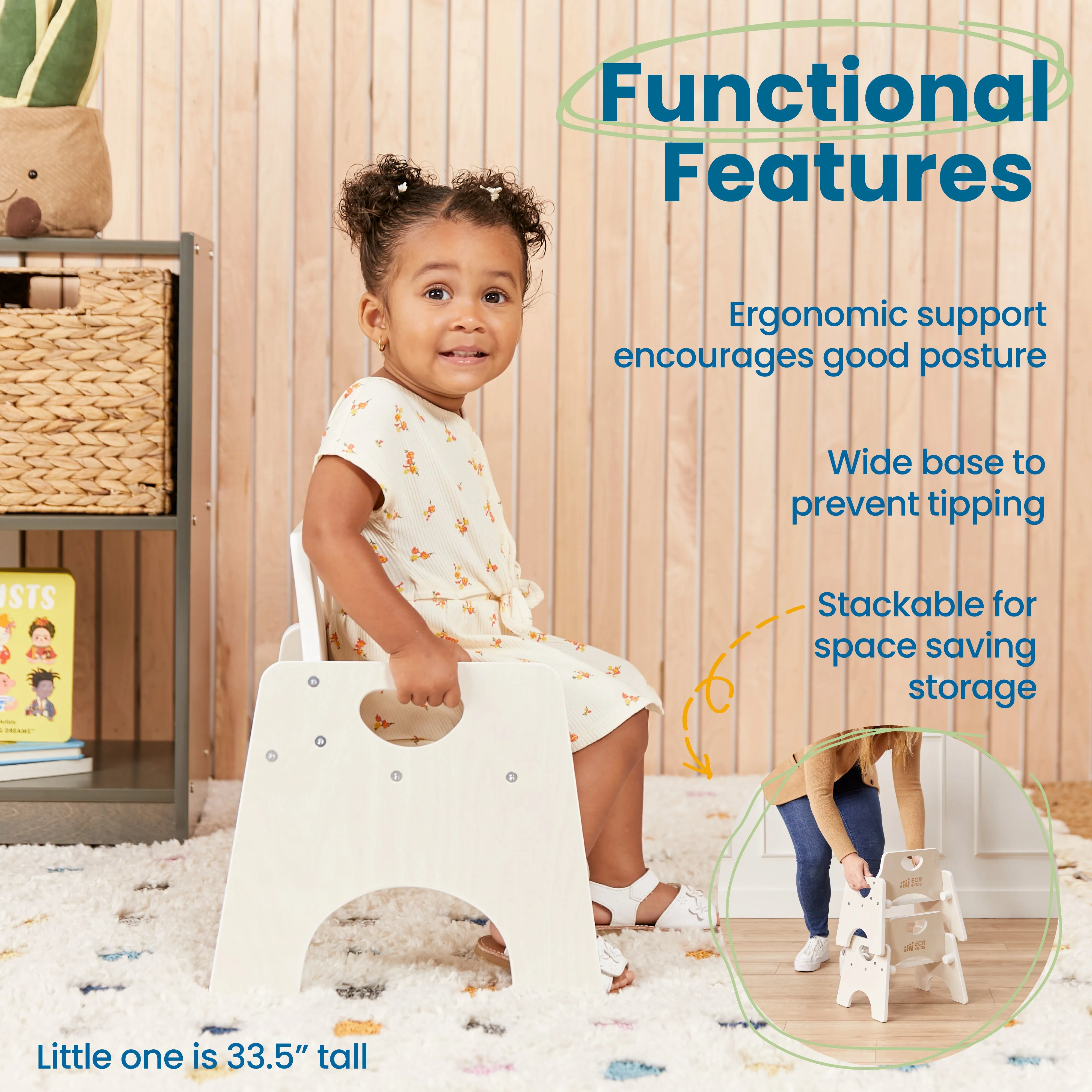 Stackable Wooden Toddler Chair, 8in, Kids Furniture, 2-Pack