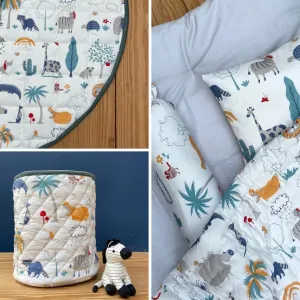 Super Combo - Happy Animal Tribe Bedding Set   Playmat   Storage Basket