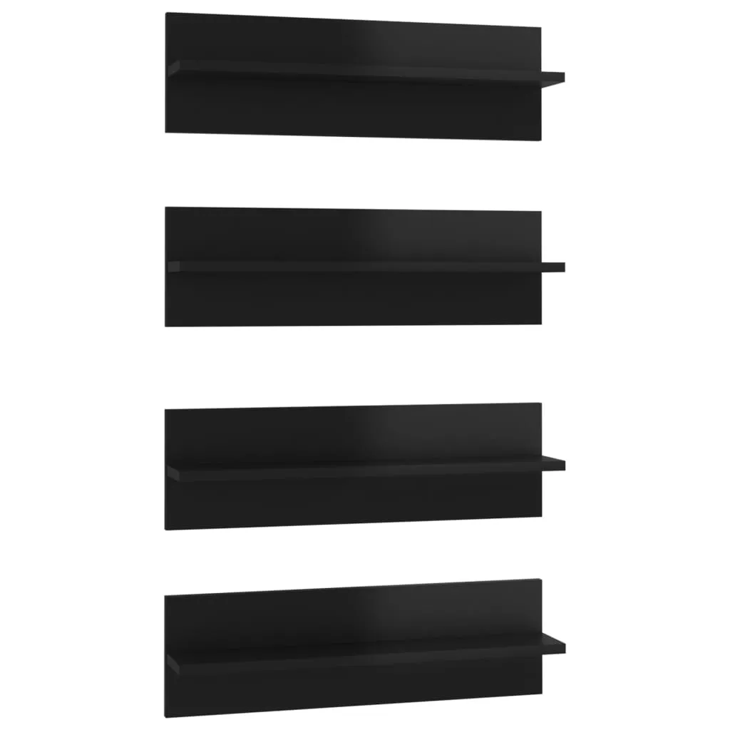 Wall Shelves 4 pcs High Gloss Black 60x11.5x18cm Chipboard